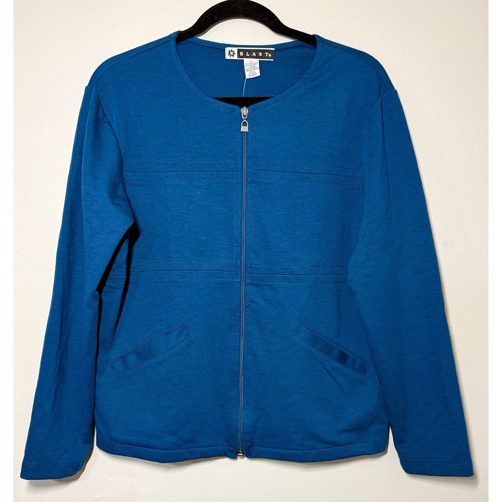 Vintage Blast Full Zip Top Jacket Women's Small Teal Pockets Long Sleeve Casual